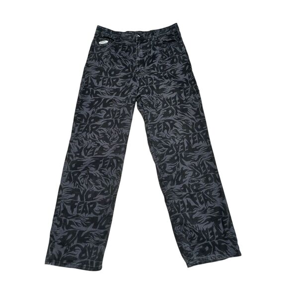 NO FEAR X HM FIRE MONOGRAM RACING JEANS DENIM BAGGY SKATER‎ GREY 4 - Picture 1 of 12